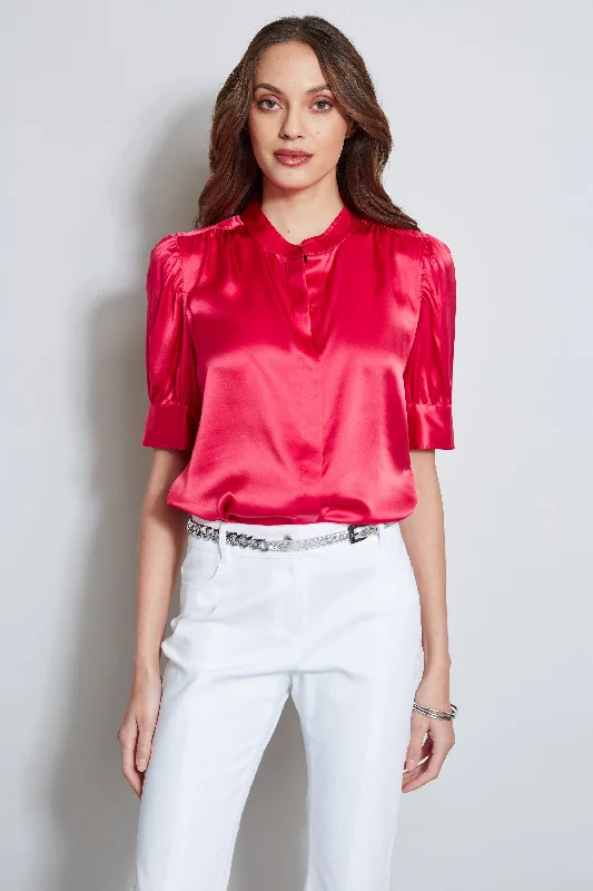 New Arrivals Feminine Charm Silk Satin Ruched Sleeve Shirt