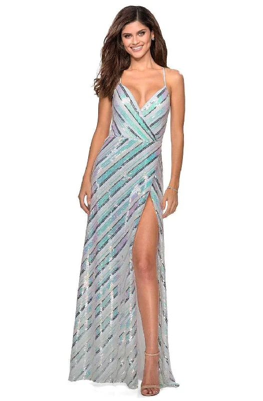 Embrace New Fashion Alluring Design La Femme - Sleeveless Spaghetti Straps Sequin A-Line Dress 28717SC - 1 pc White/Multi In Size 10 Available