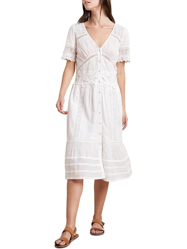 The Good Stuff Contemporary Elegance Womens Cotton Lace-Trim Midi Dress