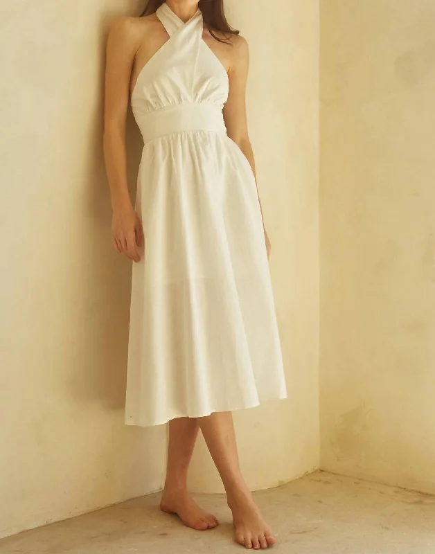 Hot Items Summer Fashion Cora Halter Midi Dress In Ivory