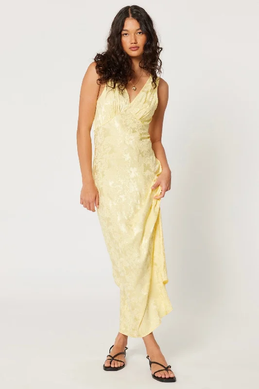 Relaxed Style Luxe Layering Eliza Limoncello Jacquard Maxi Dress