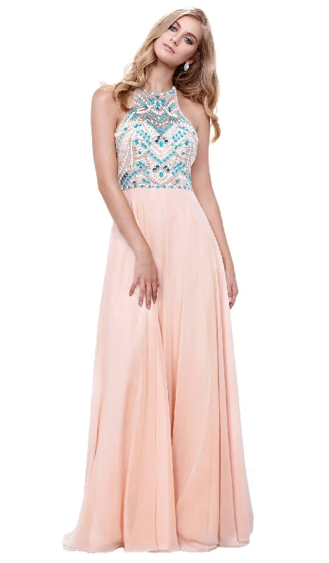 Fashion Frontiers Chic Sophistication Nox Anabel - 8276 Sleeveless Bejeweled Halter A-line Dress