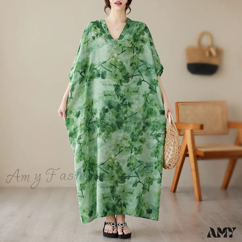 Chic & Modern Sales Vintage Elegance Amy Fashion - Tie Dye Floral Printed Batwing Sleeve Boho Dress