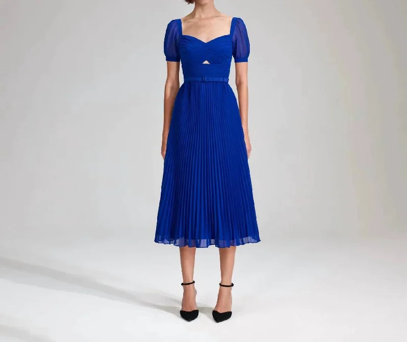 Contemporary Fashion Sale Elevated Style Chiffon Midi Dress In Cobalt