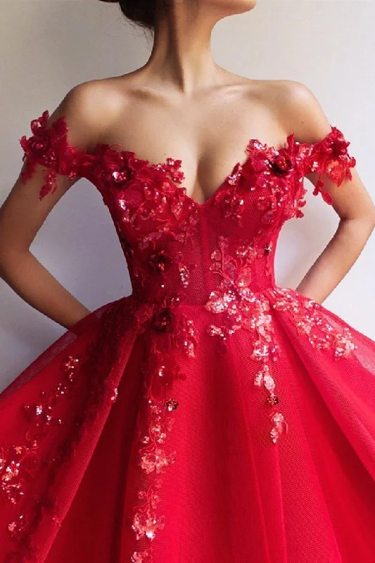 Unbeatable Deals Ethnic Cultural Event Wear Off the Shoulder Red Lace Floral Long Prom Dress, Long Off Shoulder Red Lace Formal Evening Dress       cg22779