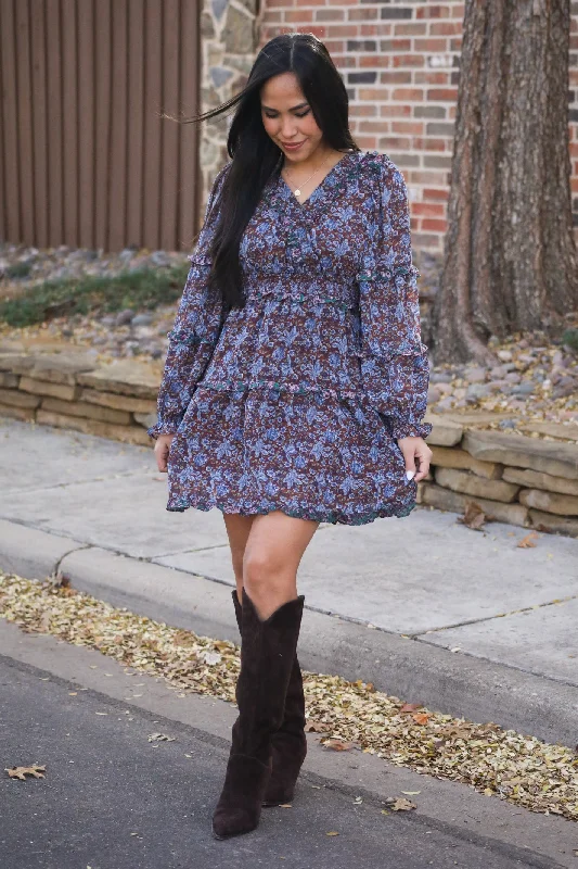 End-Of-Season Clearance Parisian Effortless Chic Style Hit The Town Floral Ruffle Mini Dress