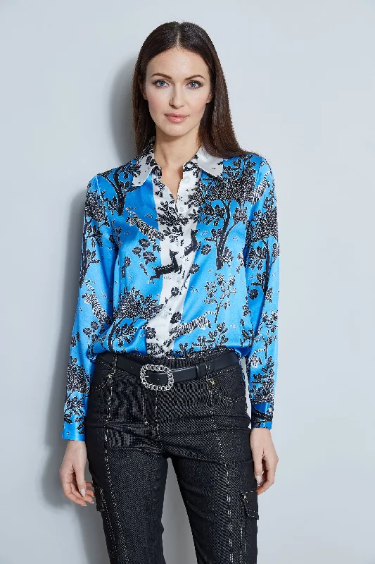 Premium Style Offers Artful Design Silk Satin Mystic Safari Shirt