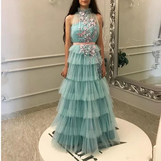 Luxury Casual Deals Contemporary Chic Tiered Evening Gowns With Floral Applique Long Formal Party long prom Dress   cg13433