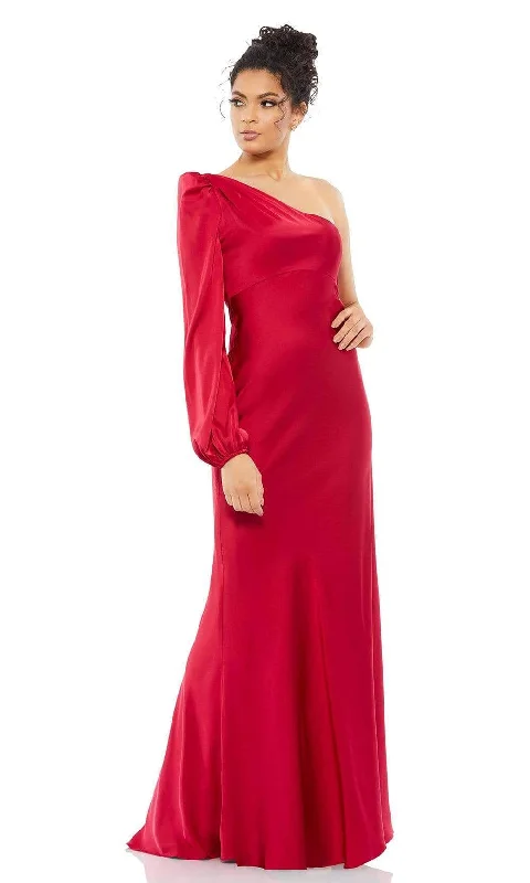 Fashion Frontiers Casual Elegance Ieena Duggal - 55401I Blouson Sleeve One Shoulder Satin Gown