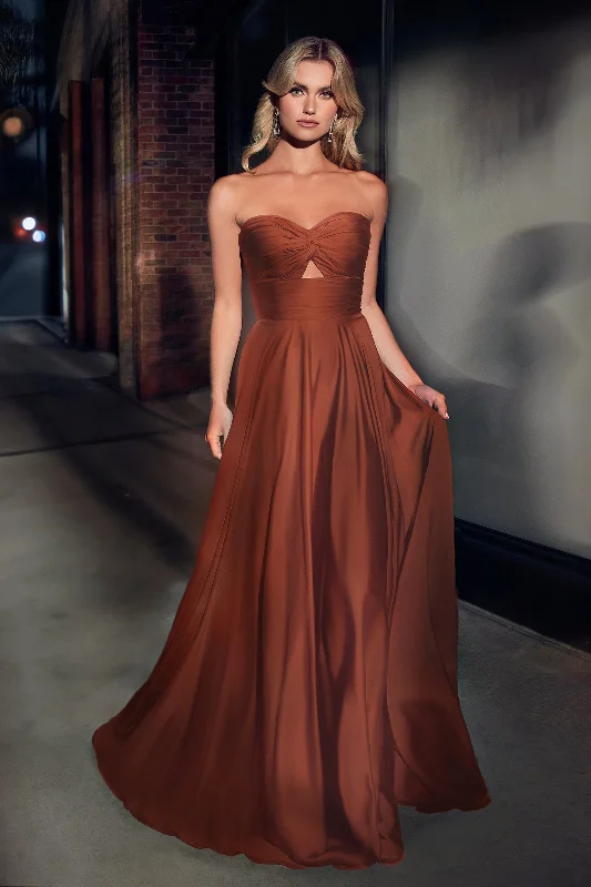 Summer Fashion Graceful Movement Cinderella Divine 7496 Long Satin Strapless Keyhole Prom Formal Dress Sienna