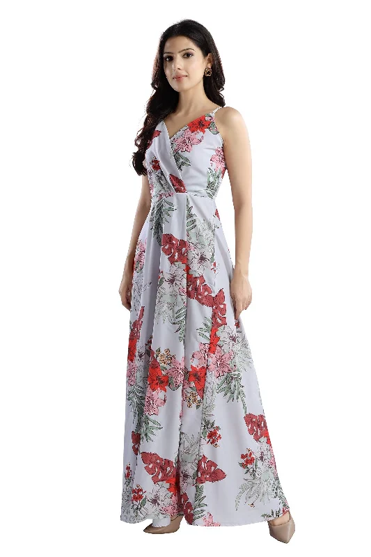 Spring Offer Vintage Retro Party Wear Maxi Dress Tropical  Floral Print