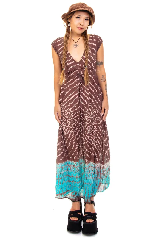 Huge Markdowns Bold Patterns Vintage Y2K Silk Tie-Dye Square Maxi Dress - S/M