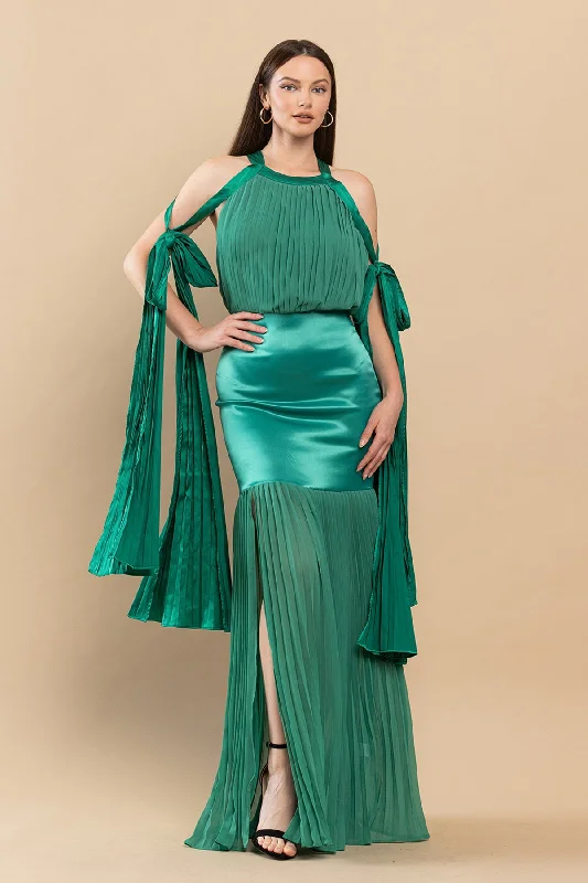 Massive Savings Feminine Grace Long Mermaid Pleated Satin Maxi Dress