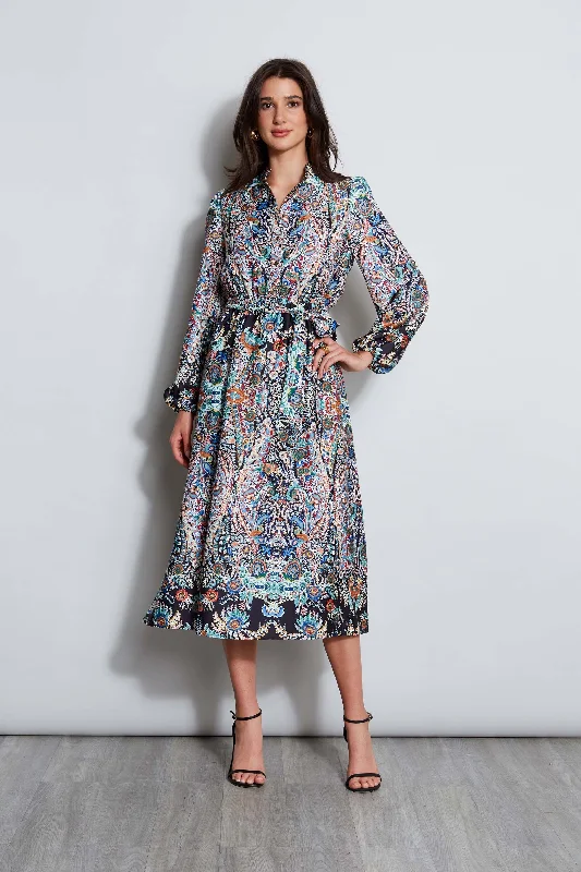 Modern Chic Discounts Feminine Allure T-Tahari Royal Garden Satin Shirt Dress