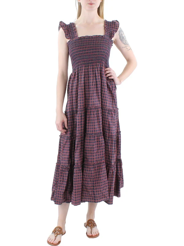 Edgy Fashion Deals Formal Outfit Calypso Womens Cotton Plaid Midi Dress