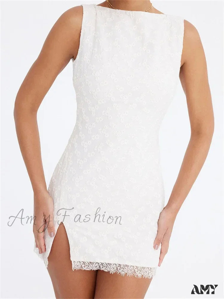 Exclusive Sale Vintage Retro Party Wear Amy Fashion - Lace Floral Elegant Sleeveless Backless Lace Mini Dress