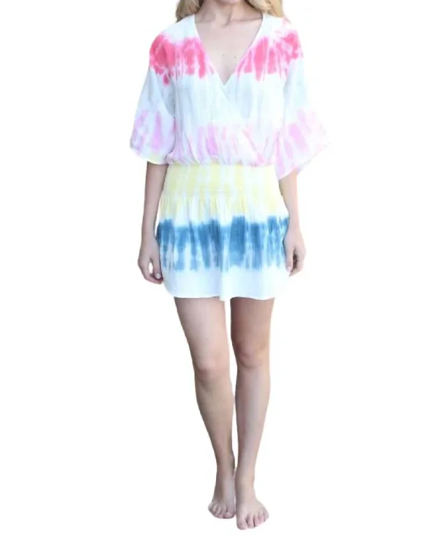 Snag Fabulous Fashion Bargains Soft Textures Overlap Mini Dress In Tie Dye