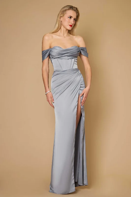 Style Upgrade Seasonal Trend Long Formal Corset Satin Evening Dress Silver