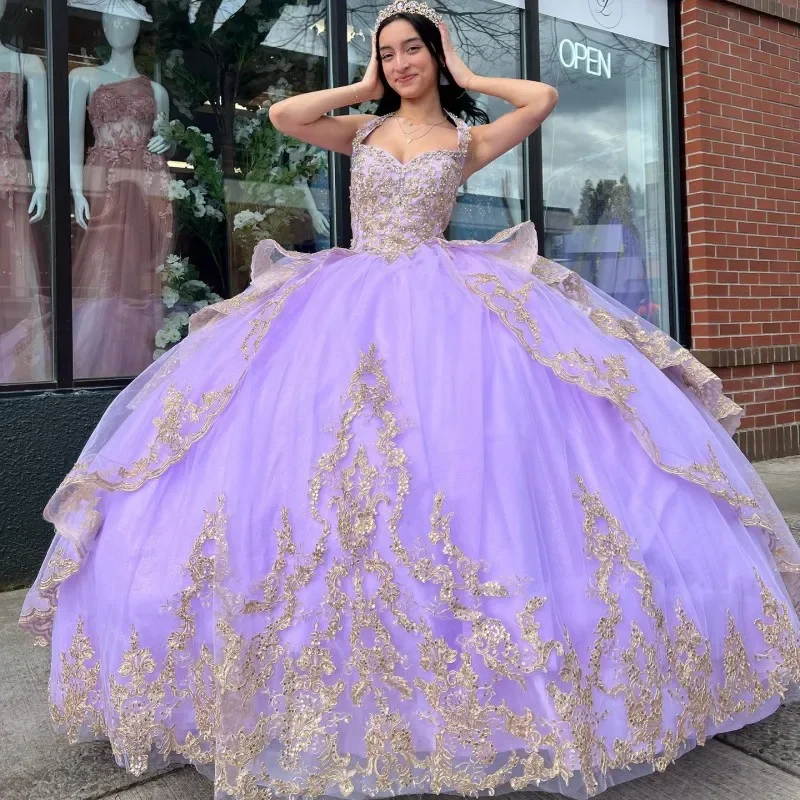 Inspired By You, Designed For You Parisian Effortless Chic Style Lavender Sweetheart Princess Quinceanera Dresses Ball Gown Gold Lace Appliques Beading Sweet 16 Prom Dress Vestidos De 15 Años