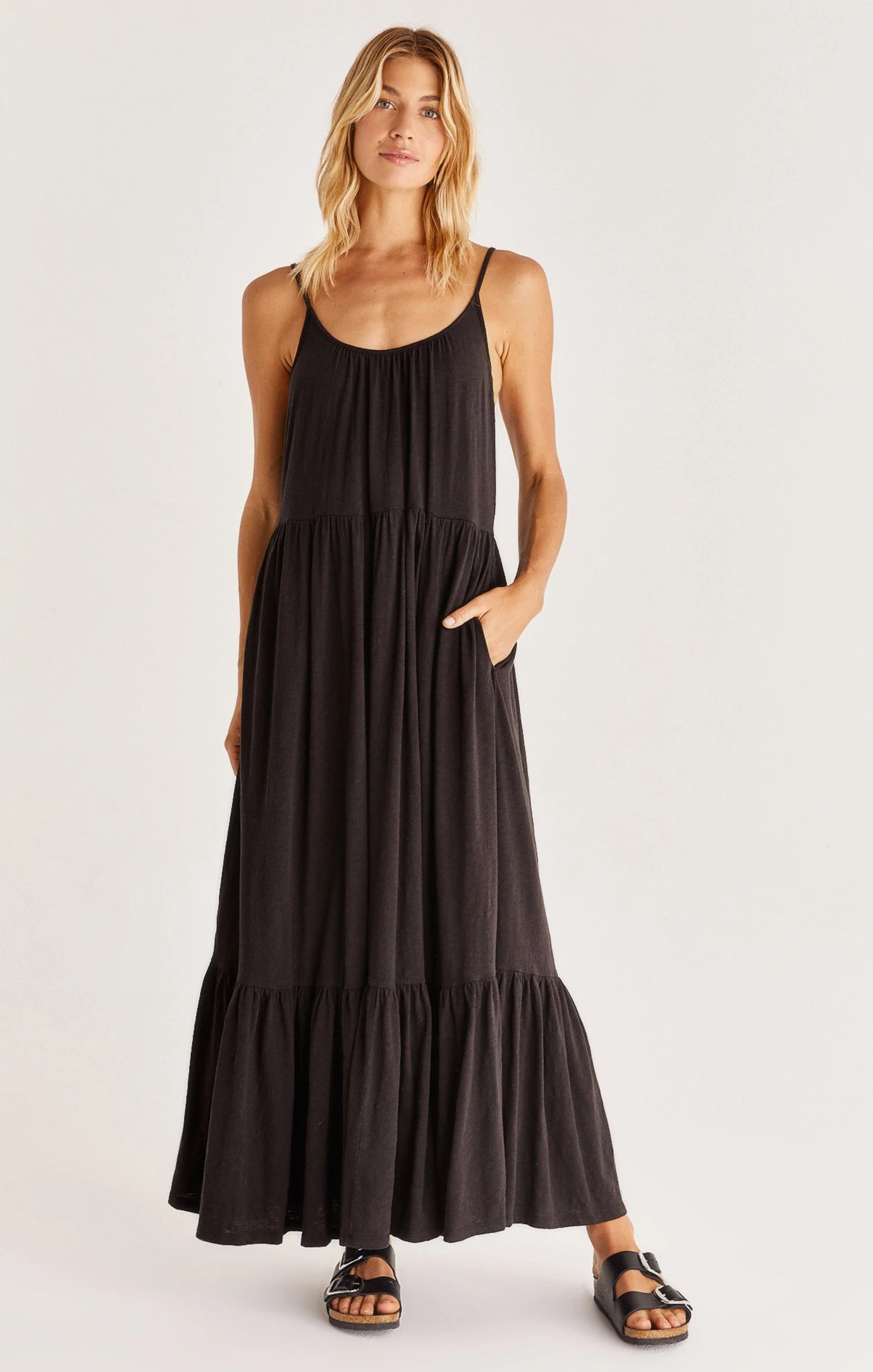 Affordable Luxury Fashion Feminine Grace Lido Slub Maxi Dress | Black & Lavender Ash