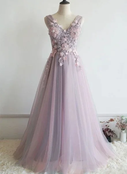 Fashion Deal Sophisticated Cut Lovely Pink V-Neckline Floral Lace Party Dress, Pink Formal Dress prom gown    cg20403