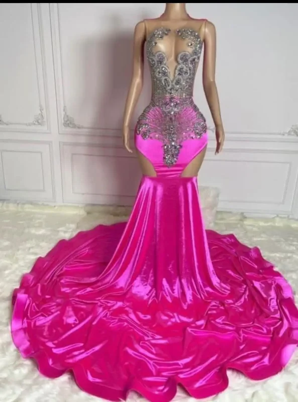 Big Savings Contemporary Chic Sheer See Through Pink Prom Dresses Black Girl Luxury Mermaid Beaded Diamond Formal Evening Birthday Party Gala Gowns