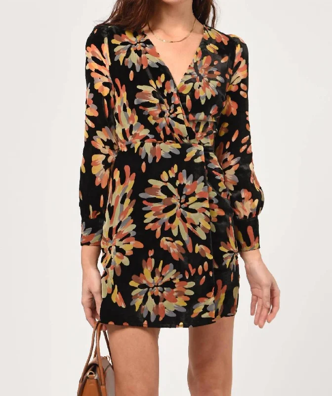 Best Sellers Refined Look Abby Velvet Burnout Wrap Mini Dress In Black Multi