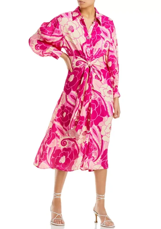 Huge Discounts This Week Boho - Chic Festival - Ready Style Tropical Groove Pink Midi Dress In Pink Multi