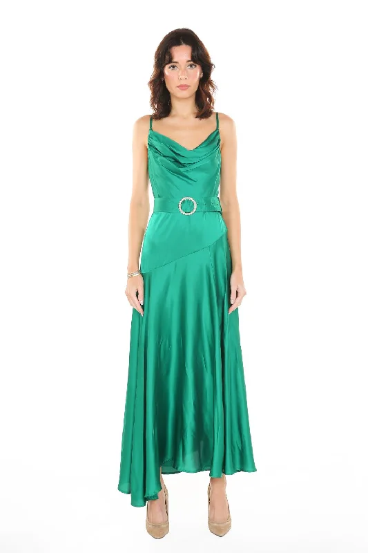 Bold Style Discounts Limited - Edition Drops Pleated Cowl Neck Spaghetti Strap Satin Dress