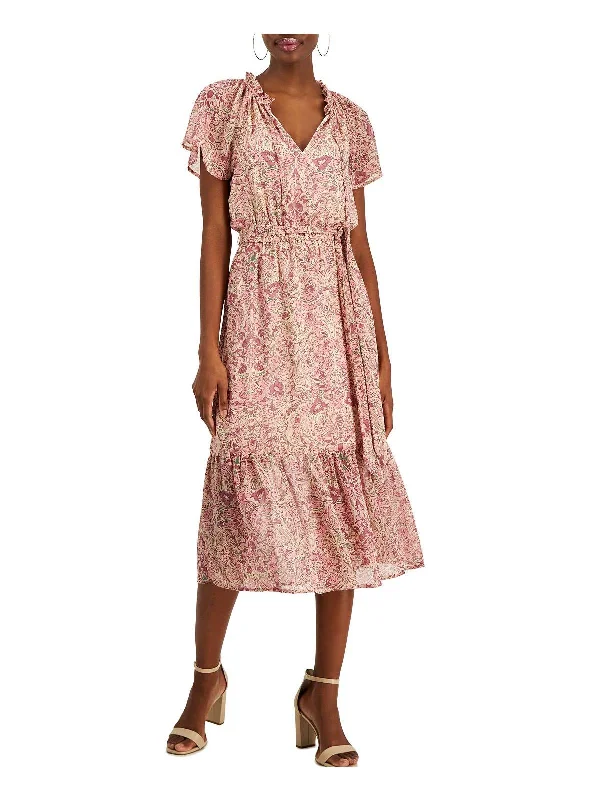 Summer Fashion Feminine Flow Womens Chiffon Paisley Midi Dress