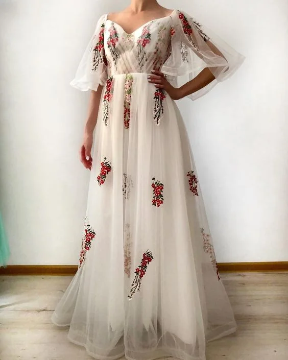 Chic Style Discounts Boho Chic Off Shoulder Bell Sleeve Floral Long Prom Dress with Lace Up   cg14543