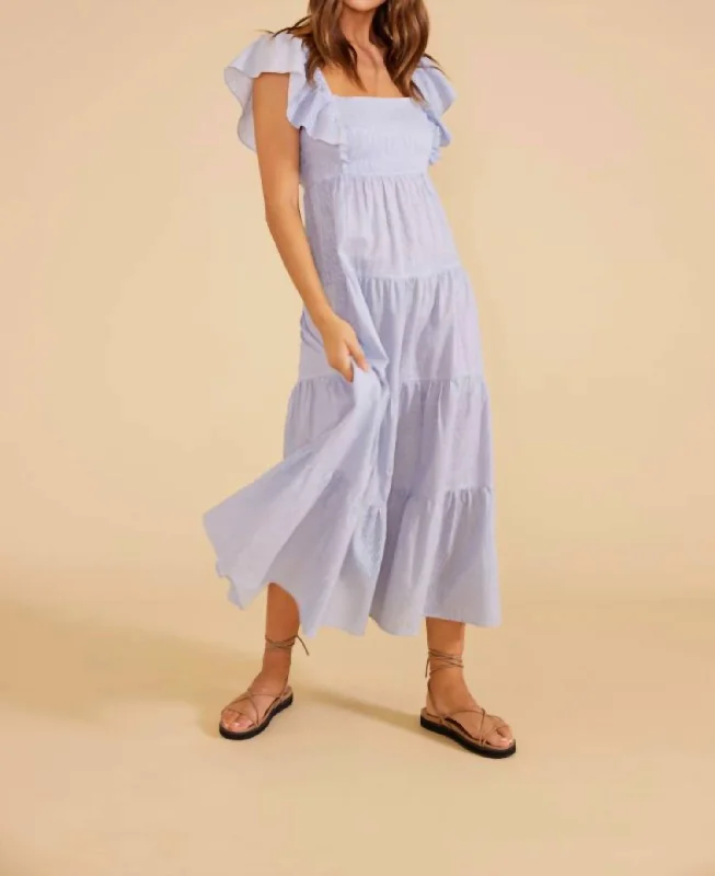 Crazy Discounts, Hurry Up Luxury Comfort Aries Tiered Midi Dress In Blue/white