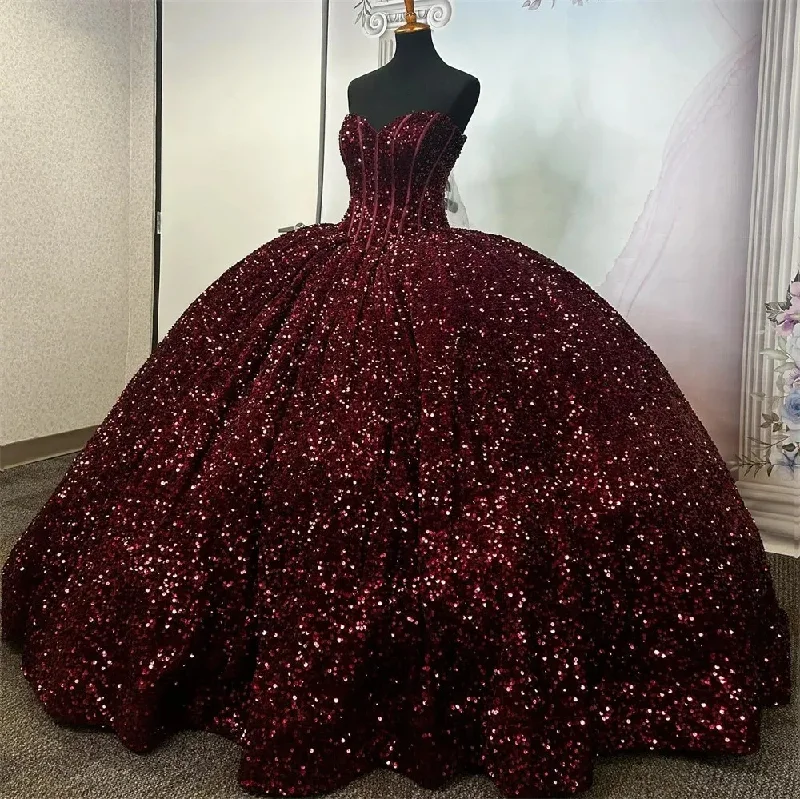 Best Sellers Ethnic Cultural Event Wear Burgundy Sequin Corset Quinceanera Dresses Ball Gown Sweetheart Princess Plus Size Prom Party Gowns For Sweet 16 Dresses