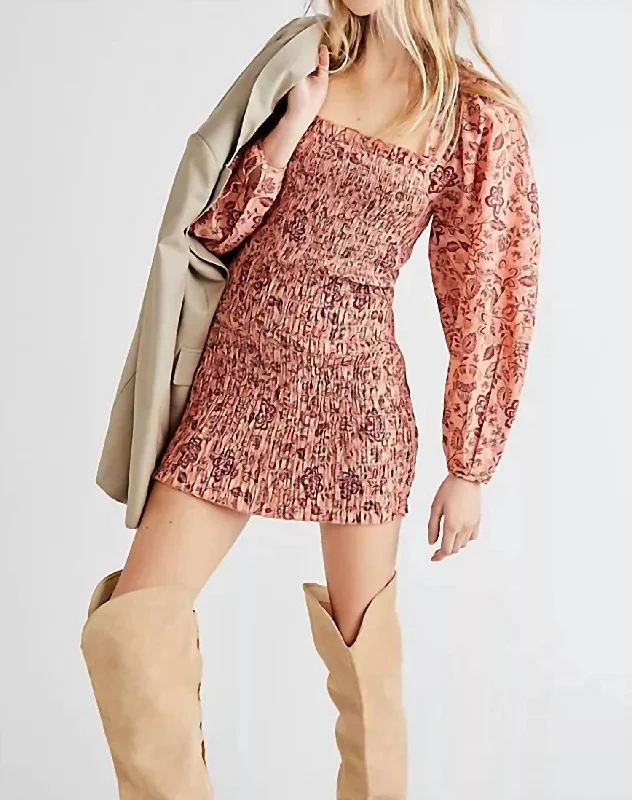 Hot Picks Ethnic Cultural Event Wear Smock It To Me Mini Dress In Apricot Combo