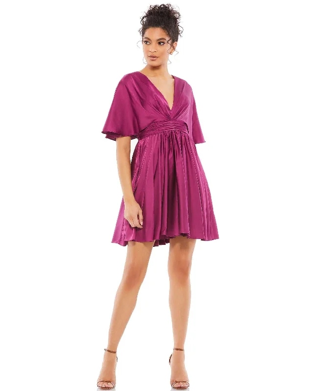 Must-Have Style Discounts Limited - Stock Mac Duggal 26605 Short Cape Sleeve Satin Dress