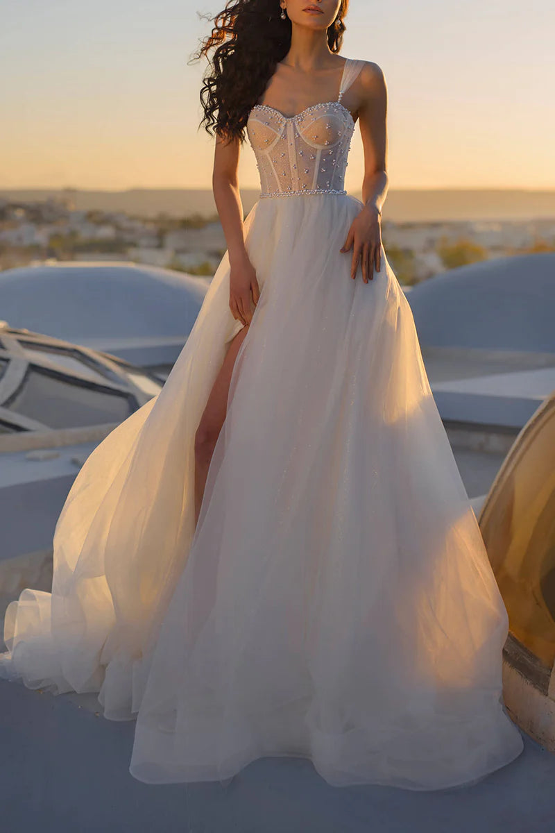 Fashionista Sale Flowing Silhouette A Line Sweetheart Pearl Princess Wedding Dress