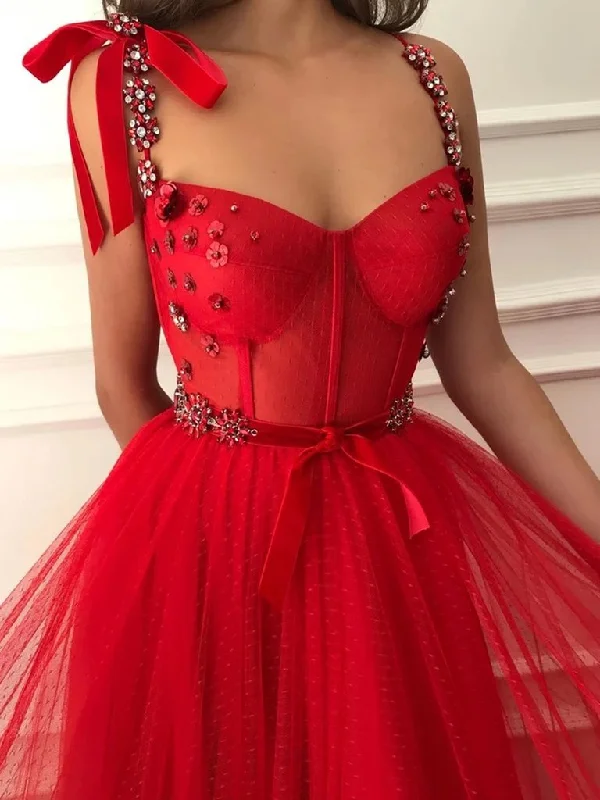 Winter Warehouse Sale Floral Style Elegant Red Beaded Floral Long Prom Dresses, Red Floral Long Formal Evening Dresses    cg19315