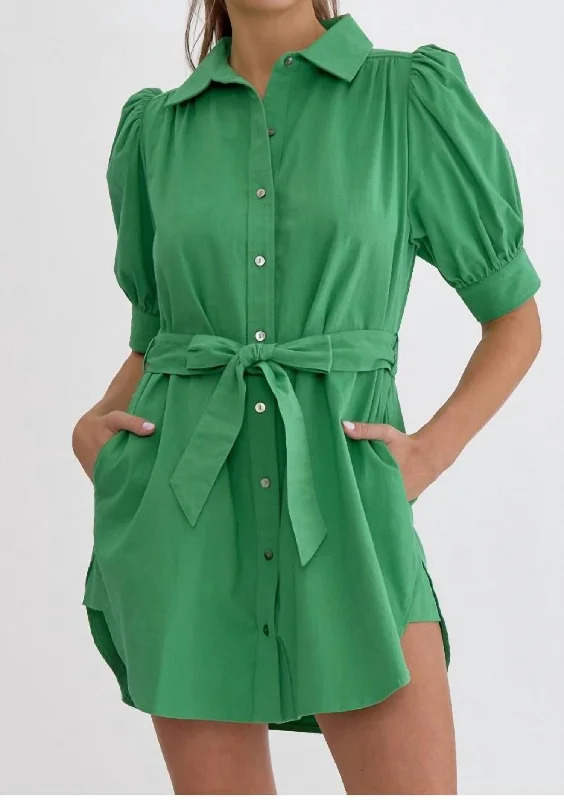 Trendy Pulse Bold Silhouette Josie Button Down Mini Dress In Spring Green