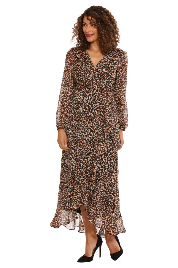 Flash Sales Polished Finish Long Sleeve Ruffle Wrap Maxi Dress | Leopard Print