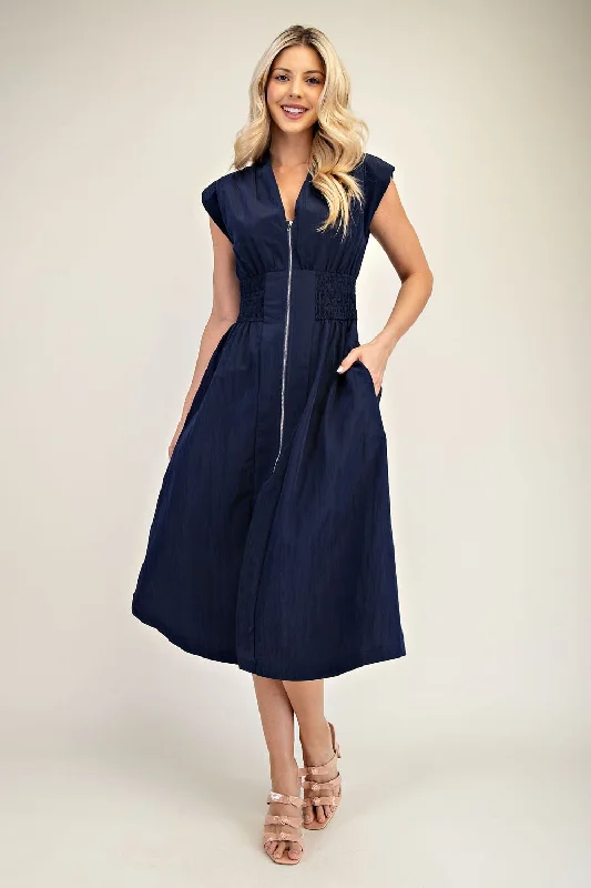 Durable Fashion Picks Feminine Grace Belle Zipper Maxi Dress - Navy