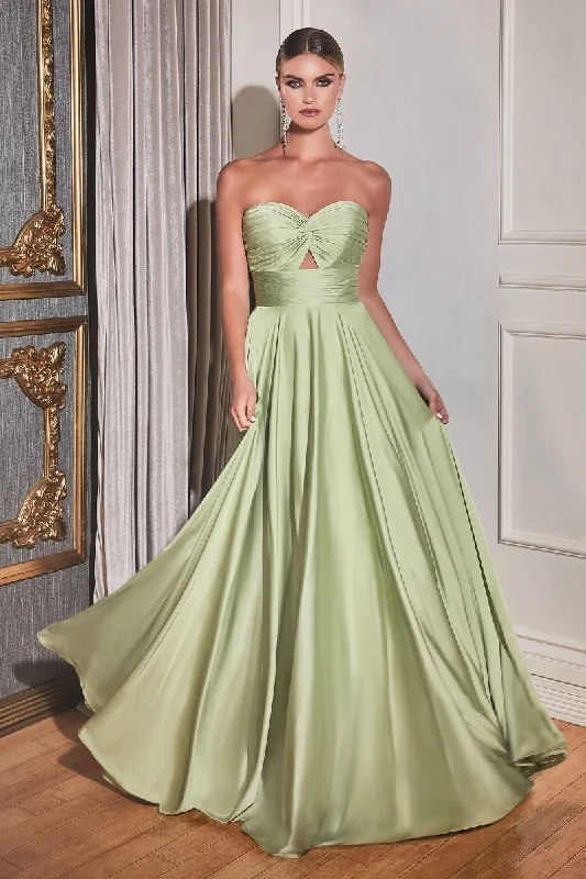 Latest Trends Classic Charm Cinderella Divine 7496 Long Satin Strapless Keyhole Prom Formal Dress Sage