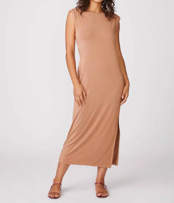 Feminine Luxe Style Sale Grab Romantic Date - Night Styles Now Luxe Jersey Boatneck Midi Dress In Cafe