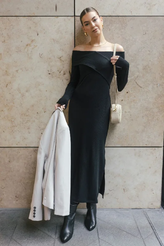 Modern Fashion Sale Classic Charm Reputation Black Off Shoulder Jersey Maxi Dress