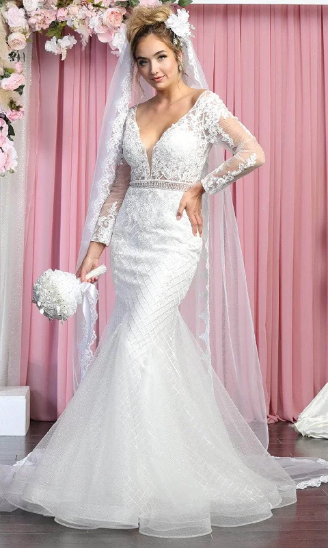 Smart Casual Deals Save on Classic Elegant Styles May Queen - Embroidered Long Sleeve Bridal Gown RQ7896 - 1 pc Ivory In Size 20 Available