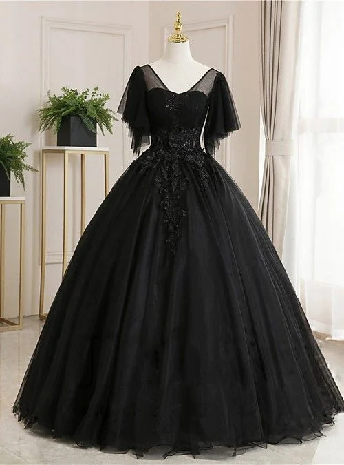 Huge Price Cut Feminine Soft - Hued Look Ball Gown Luxurious Floral Quinceanera Prom Dress Scoop Neck Short Sleeve Floor Length Tulle with Pleats Embroidery   cg22518