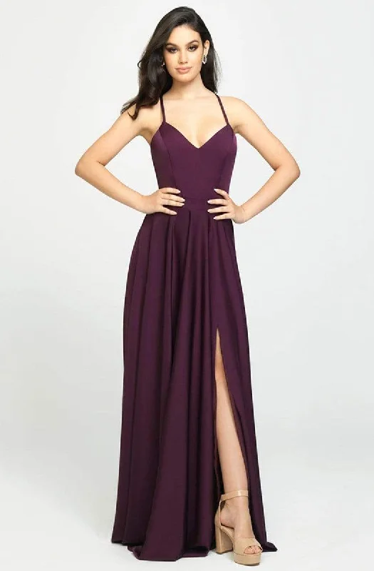 Ride The Style Wave Flowy Fabric Madison James - V-Neck Sleeveless Stretch Satin A-Line Gown 19-178 - 1 pc Purple In Size 24 Available