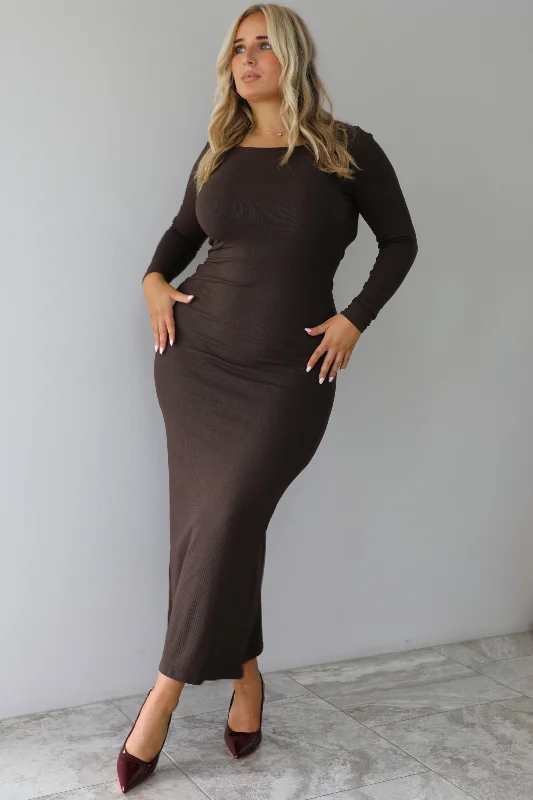 Flash Sale Fever Subtle Sophistication Stay The Same Ribbed Maxi Dress: Chocolate