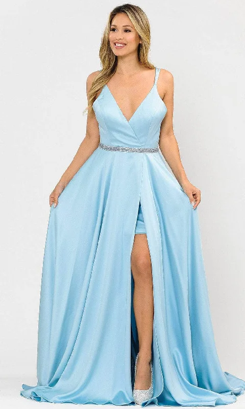 Fashion Essentials Coastal Beach - Inspired Style Poly USA 8604 - Sleeveless Plunging V-Neck Prom Dress