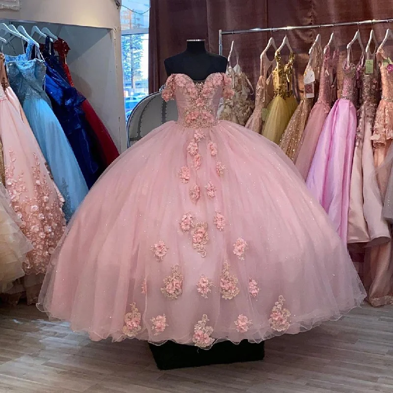 Urban Fashion Today Only Romantic 3D Floral Flowers Blush African Prom Dresses Ball Gown Off the shoulder Beaded Sequin Evening Formal Gowns Pageant Celebrity Dress   cg19022