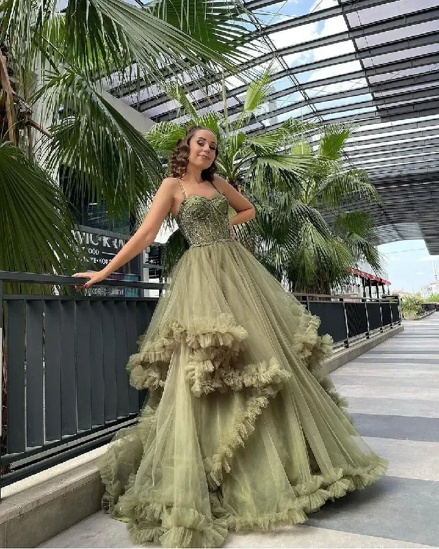 Swimwear Summer Blowout Bold Patterns Elegant Tiered Ruffled Tulle Prom Dresses Sweetheart Formal Graduation Gowns Pleat Princess Long Evening Party